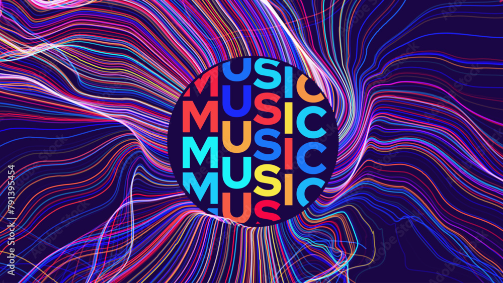 Poster Abstract Sound Wave Circle Round EQ Background. Digital Music BG. Dynamic Music Wavy Lines Flow. Digital Equalizer. Round Sound Data Visualization. Abstract Vector Background.