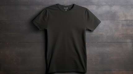 Black t-shirt mockup on wooden background. 3d render - obrazy, fototapety, plakaty