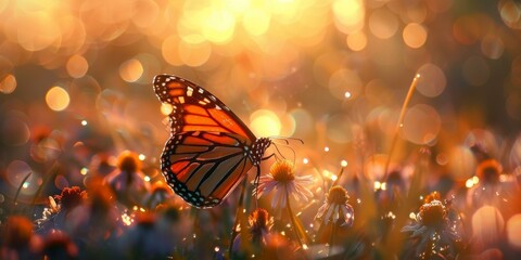 A butterfly is sitting on a flower in the sun. AI.