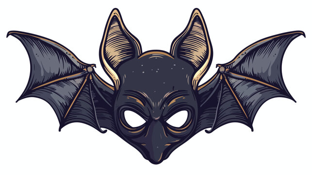 Design for creepy mask of bat with wings isolated on white background 