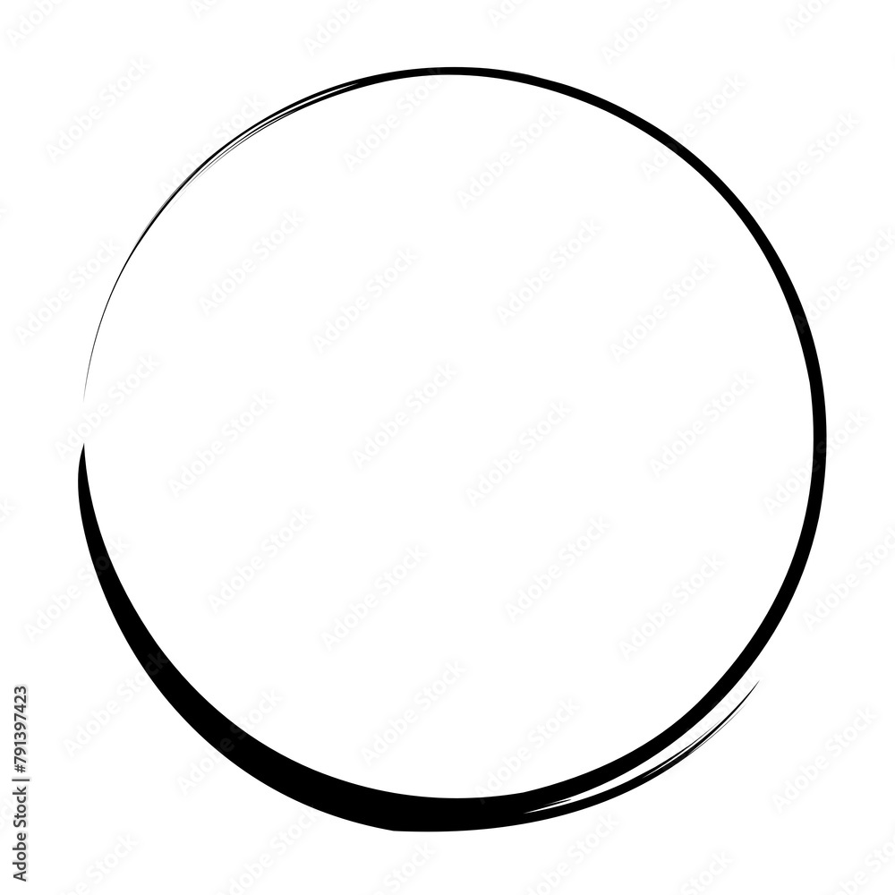 Poster brush stroke frame circle design element transparent, basic shape circle frame brush stroke black