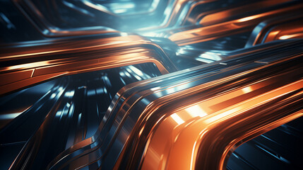 3d Illustration of abstract futuristic background; featuring dynamic; abstract waves in black and gold mood and tone.