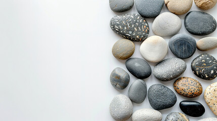 Fototapeta na wymiar Flat lay composition with spa stones and space for text on white background., with empty copy space