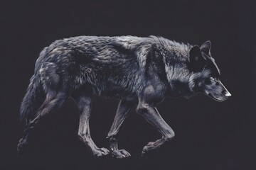 Grey wolf on a black background, digital painting,  illustration
