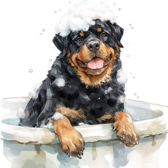Rottweiler Enjoys Bathing In Watercolor Style Create