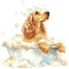 The English Cocker Spaniel Enjoys Bathing In