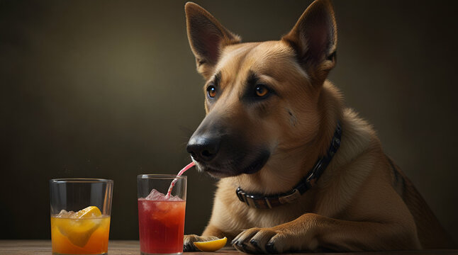 "Intoxicated canine sipping a mixed drink", Generative.AI