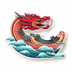 The Vector sticker of Dragon Boat, solid white background