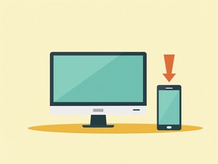 Simple illustration of a computer and smartphone with an arrow indicating data transfer or synchronization.