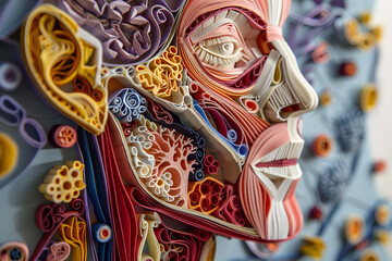 Human head anatomy colorful art paper cut