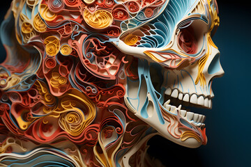 Human head anatomy colorful art paper cut