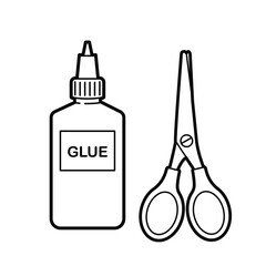 Glue and scissors. Back to school. Stationery, school, supplies set.  Outline illustration, design elements 
