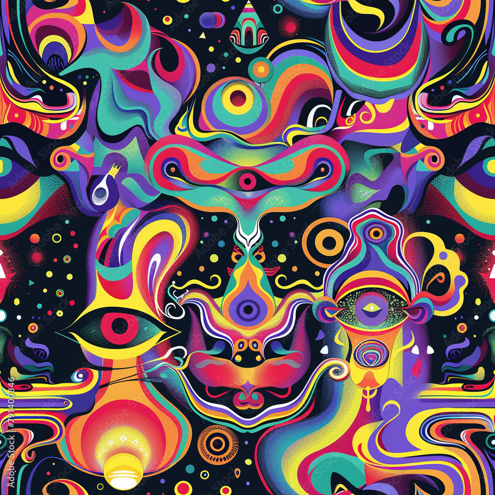 Poster psychedelic seamless patterns background