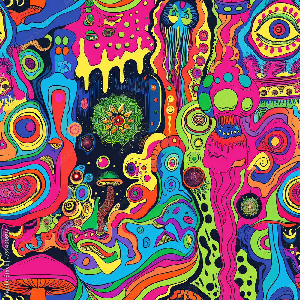 Poster psychedelic seamless patterns background
