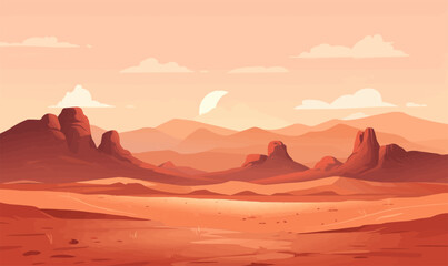 Naklejka premium sunrise desert vector flat minimalistic isolated illustration