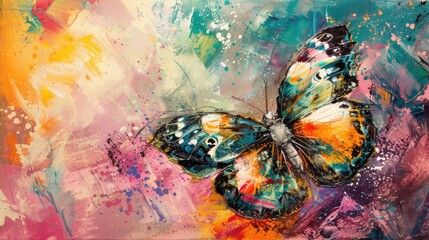 Butterfly Surface:.Stretched canvas handmade art. Abstract background for valentine's day oil paints colorful paint. Butterflies wall art