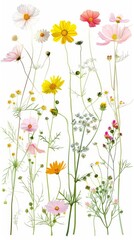Beautiful Collection of Pressed Flowers and Plants. An array of various pressed flowers and plants in bright, vivid colors, perfectly suitable for art projects, decoration, or botanical studies.
