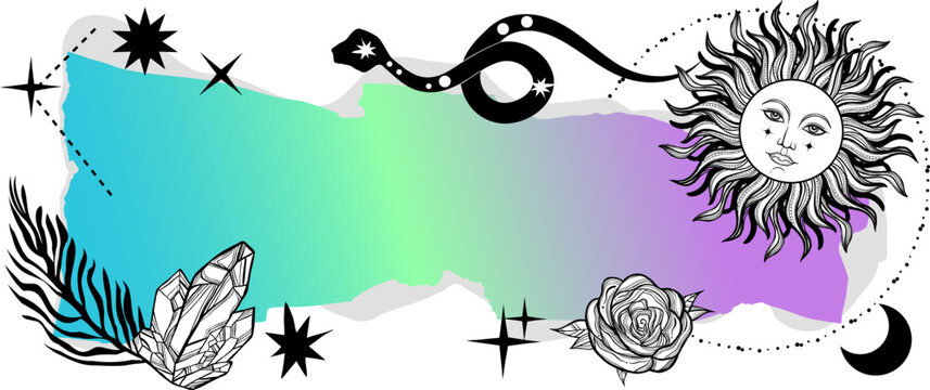 Alchemy mystic Vector collage banner with gradient torn paper. Modern trendy y2k style. Witchy boho vibes