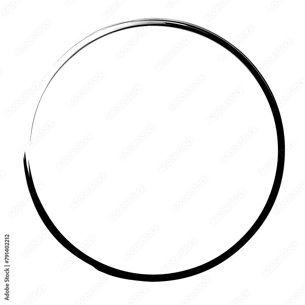 Poster brush stroke frame circle design element transparent, basic shape circle frame brush stroke black