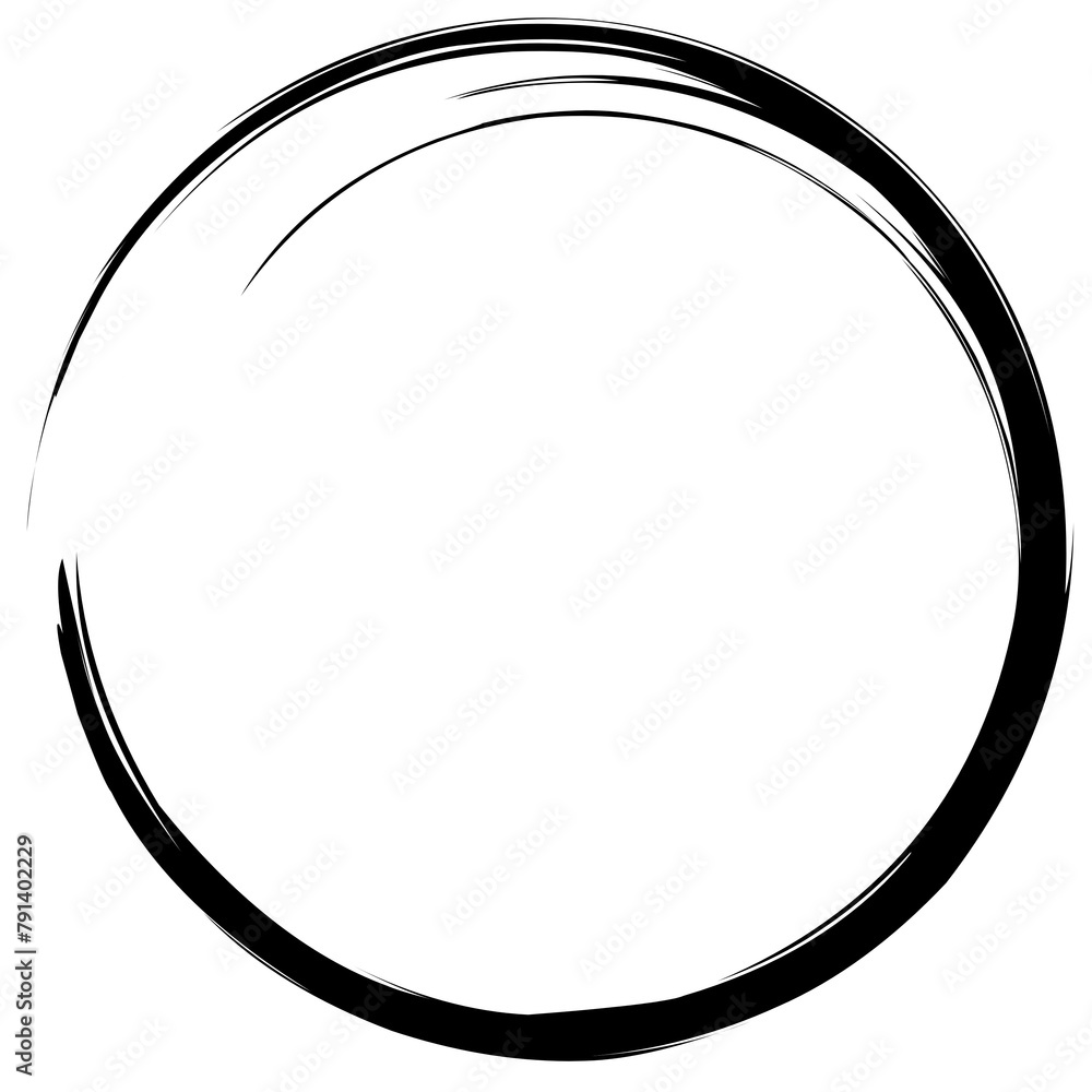 Poster brush stroke frame circle design element transparent, basic shape circle frame brush stroke black