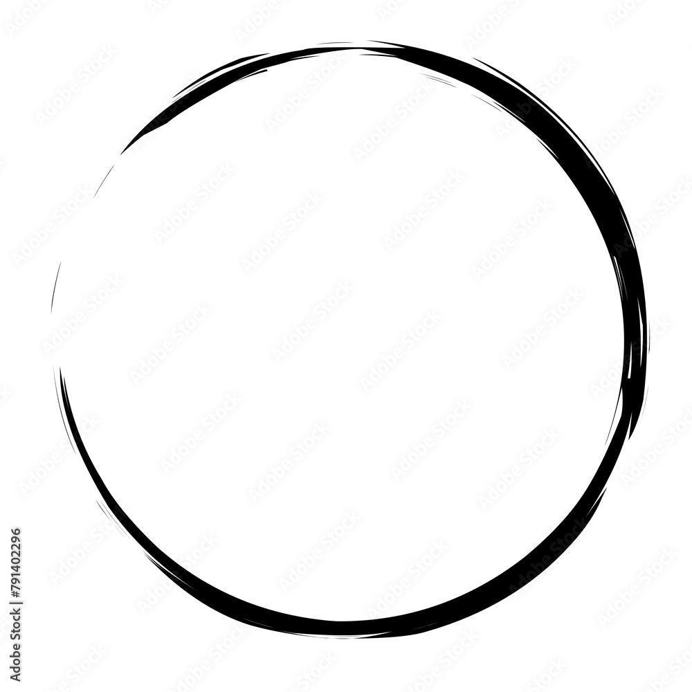 Poster brush stroke frame circle design element transparent, basic shape circle frame brush stroke black