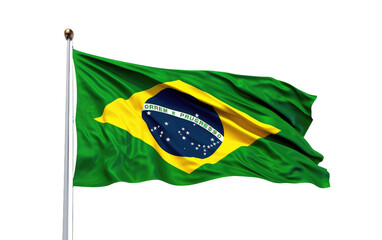 Lone Brazilian Flag Rippling, Brazil's Flag on White Background