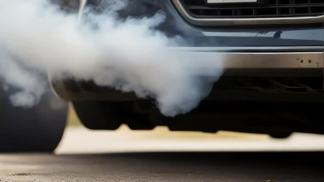 A close-up of a car exhaust pipe emitting noxious fumes into the atmosphere, contributing to air pollution.