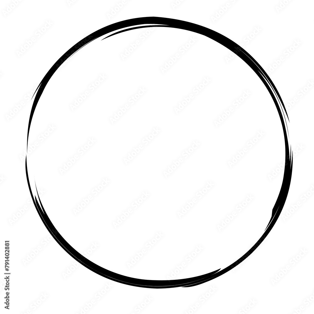 Poster brush stroke frame circle design element transparent, basic shape circle frame brush stroke black