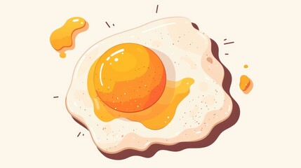 2d cartoon icon of a fried egg breakfast isolated depicting a flat omelet meal yolk in a logo shape symbol design - obrazy, fototapety, plakaty