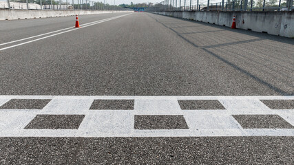 Aerial view abstract asphalt black Start and Finish grid line for race car in circuit texture...