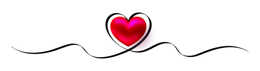 Heart banner or divider with line art and 3D red heart - 791405206