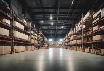 Large warehouse full of packed boxes. Concept of distribution cargo and logistics. Ai generation