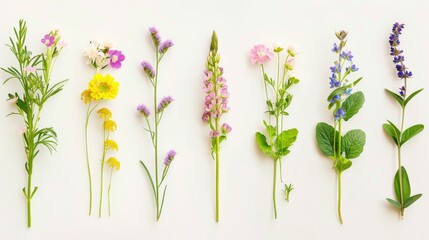 Beautiful Collection of Pressed Flowers and Plants. An array of various pressed flowers and plants in bright, vivid colors, perfectly suitable for art projects, decoration, or botanical studies.