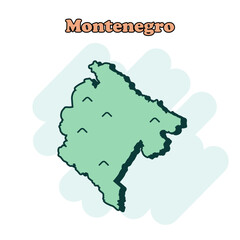 Montenegro cartoon colored map icon in comic style. Country sign illustration pictogram. Nation geography comic  concept.	
