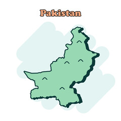 Pakistan cartoon colored map icon in comic style. Country sign illustration pictogram. Nation geography comic  concept.	
