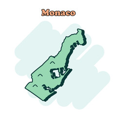 Monaco, cartoon colored map icon in comic style. Country sign illustration pictogram. Nation geography comic  concept.	

