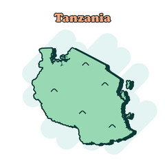 Tanzania cartoon colored map icon in comic style. Country sign illustration pictogram. Nation geography comic  concept.	
