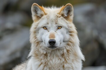 Close-up portrait of a white wolf (Canis lupus) - obrazy, fototapety, plakaty