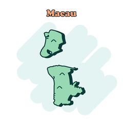 Macau cartoon colored map icon in comic style. Country sign illustration pictogram. Nation geography comic  concept.	
