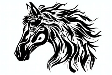 Horse head with long mane,  Vector illustration ready for vinyl cutting