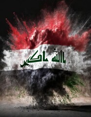 Iraq colorful flag holi paint powder explosion on isolated background, generated by AI