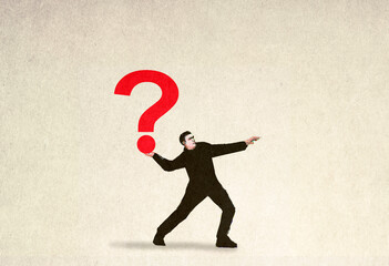 Illustration of businessman throwing question mark