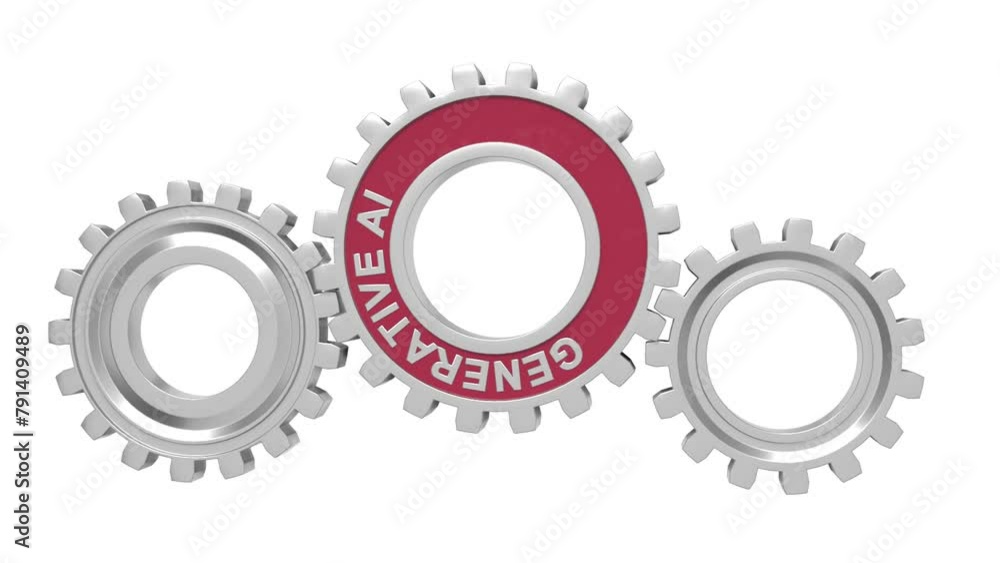 Aufkleber spinning gears text generative ai. interaction concept. 3d animation
