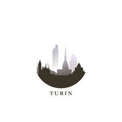 Turin cityscape, gradient vector badge, flat skyline logo, icon. Italy city round emblem idea with landmarks and building silhouettes. Isolated graphic
