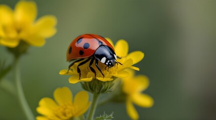 Obraz premium Closeup Ladybird is Sitting on a Canola Flower.generative.ai