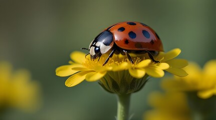 Closeup Ladybird is Sitting on a Canola Flower.generative.ai