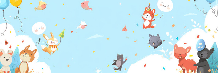 Adorable animals celebrating, perfect for a cheerful banner