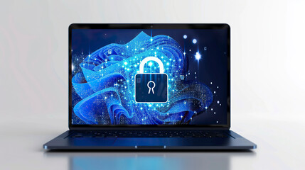 Cyber security and information technology concept. Lock icon on laptop screen.