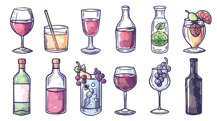 Drink Water and Wine Icon Flat Design Hand drawn style