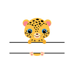 Cute jaguar split monogram. Funny cartoon character for shirt, scrapbooking, greeting cards, baby shower, invitation. Bright colored childish stock vector illustration